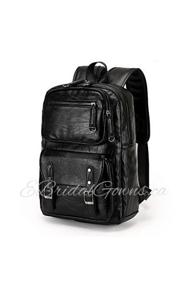 Men PU Bucket Backpack / School Bag / Travel Bag Black