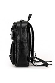 Men PU Bucket Backpack / School Bag / Travel Bag Black