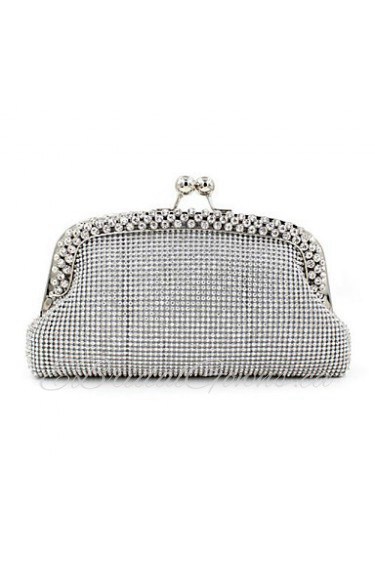 Women Satin Minaudiere Clutch / Evening Bag Silver