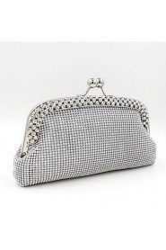 Women Satin Minaudiere Clutch / Evening Bag Silver