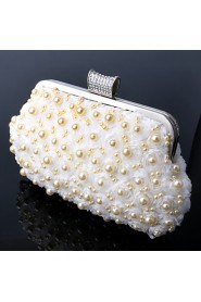 Women Pearl Lace Flowers Diamonds Evening Bag