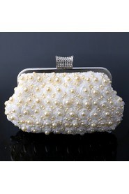 Women Pearl Lace Flowers Diamonds Evening Bag