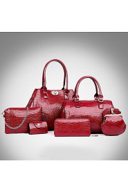 Women Patent Leather Barrel Shoulder Bag / Tote / Satchel / Clutch White / Blue / Red / Black