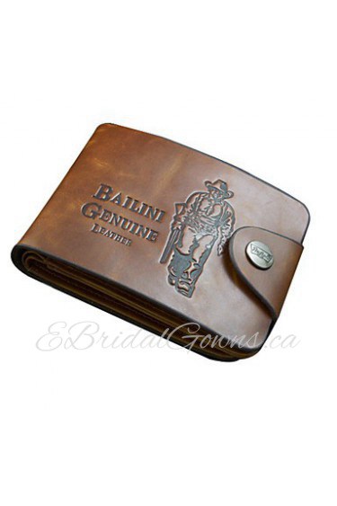 Men PU / Cowhide Bi fold Wallet / Clip Camel