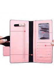 Women's PU Long Wallet/Card/Clutch bag Black/Pink