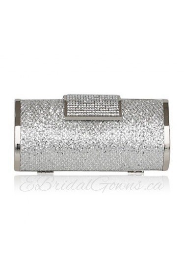 Handbags/ Clutches In Silver Satin With Crystal/Rhinestone