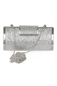 Handbags/ Clutches In Silver Satin With Crystal/Rhinestone