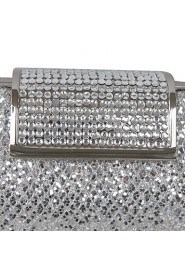 Handbags/ Clutches In Silver Satin With Crystal/Rhinestone