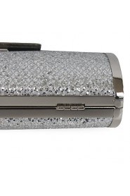 Handbags/ Clutches In Silver Satin With Crystal/Rhinestone