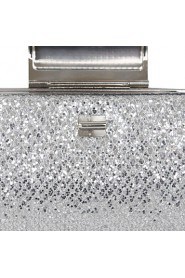 Handbags/ Clutches In Silver Satin With Crystal/Rhinestone