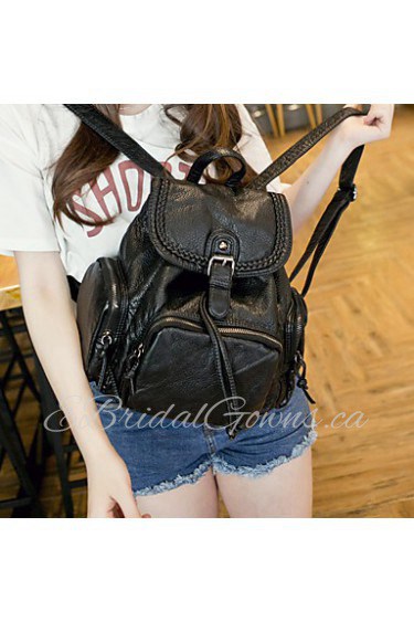 Women PU Bucket Backpack Black