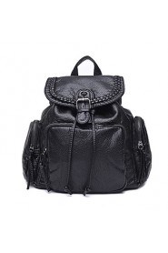 Women PU Bucket Backpack Black