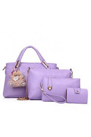 Women PU Duffel Tote Beige / Purple / Blue / Red / Black