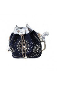 Women Nonwoven Barrel Shoulder Bag Gold / Silver