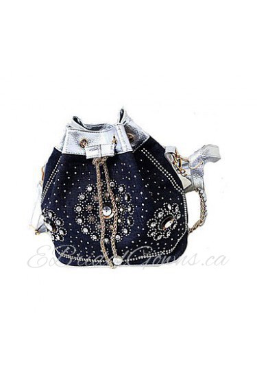 Women Nonwoven Barrel Shoulder Bag Gold / Silver