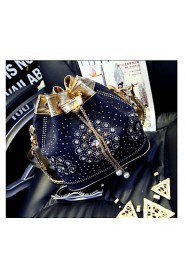 Women Nonwoven Barrel Shoulder Bag Gold / Silver