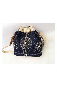 Women Nonwoven Barrel Shoulder Bag Gold / Silver