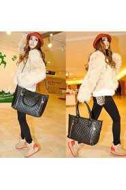 Women's PU Leather Quilted Check Pattern Twin Zipper Shoulder Bag Totes