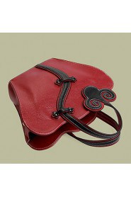 Women PU Barrel Shoulder Bag / Tote Red / Black