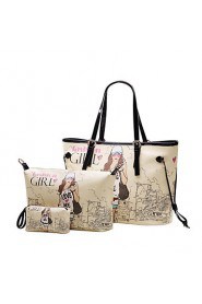 Women's Girl Letter Print Three Piece PU Bags (Handbag+Crossbody Bag+Clutch Bag)
