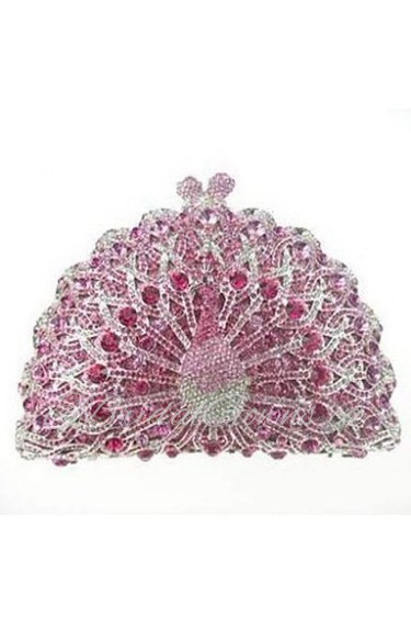 Ladies Luxuriant Peacock Design Rhinestone Clutch Purse