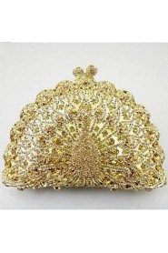 Ladies Luxuriant Peacock Design Rhinestone Clutch Purse