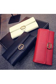 Women PU Tri fold Clutch / Wallet / Card & ID Holder White / Red / Black