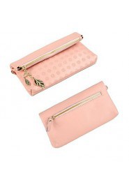 Women Cowhide Bi fold Clutch / Wallet Pink