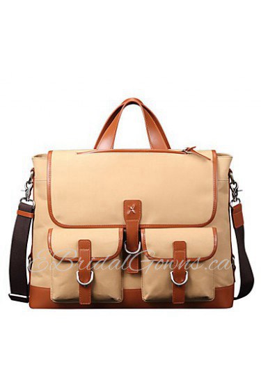 Men Briefcase Top Grade Genuine Leather and Oxford Business Handbag Vintage First Layer Cowhide Shoulder Bag