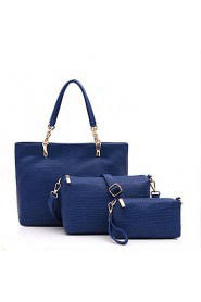 Women PU Barrel Tote Blue / Red / Black