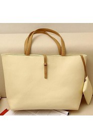 Women PU Shopper Tote Beige / Green / Yellow / Orange / Red / Black