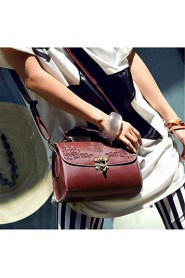 Women PU Baguette Shoulder Bag Black / Burgundy