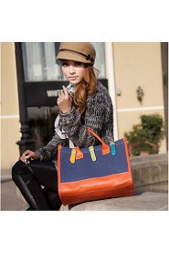 Women Canvas Shopper Tote Blue / Khaki