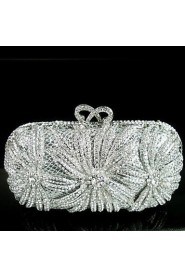 Women's Fashion Flower Design Clutches Evening Silver