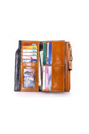 Fashion Women's Genuine Leather Wallet Long Oil Wax Multi Card Wallet Purse Clutch Wallets