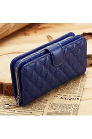 Women's Diamond Lattice Sheepskin Long Wallet Purse Clutches Wristlet