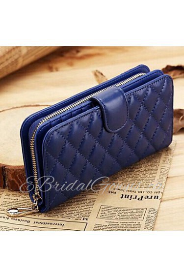 Women's Diamond Lattice Sheepskin Long Wallet Purse Clutches Wristlet