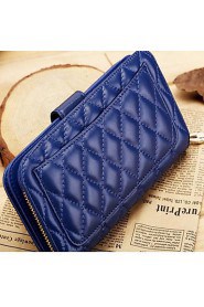 Women's Diamond Lattice Sheepskin Long Wallet Purse Clutches Wristlet