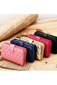 Women's Diamond Lattice Sheepskin Long Wallet Purse Clutches Wristlet