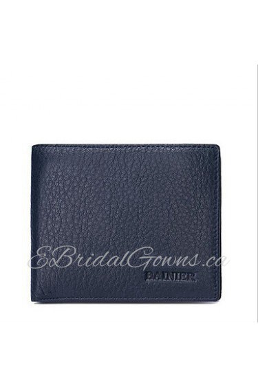 Men Cowhide Bi fold Clutch / Wallet Blue