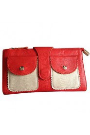 Women Cowhide Bi fold Shoulder Bag / Clutch / Wallet Orange / Fuchsia