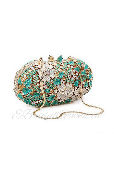 Women's Flower Design High End Quality Diamond Clutch Hand Purse