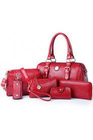 Women PU / Patent Leather Barrel Shoulder Bag / Tote / Evening Bag White / Pink / Blue / Red / Black