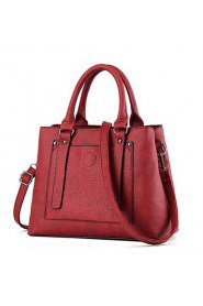 Women's Fashion Casual Solid PU Leather Messenger Shoulder Bag/Tote