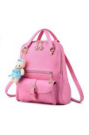 Women PU Bucket Backpack / School Bag White / Pink / Blue / Red / Black / Burgundy