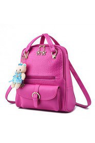 Women PU Bucket Backpack / School Bag White / Pink / Blue / Red / Black / Burgundy