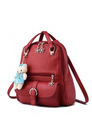 Women PU Bucket Backpack / School Bag White / Pink / Blue / Red / Black / Burgundy