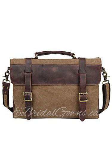 Men Cowhide / Canvas Messenger Shoulder Bag / Tote / Satchel / Laptop Bag / School Bag Green / Brown / Gray / Khaki