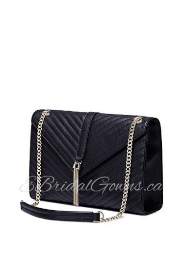 Women Real Genuine Cowhide Leather Purse Shoulder Hand Bag Messenger Metallic Chain Tassel Black