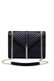 Women Real Genuine Cowhide Leather Purse Shoulder Hand Bag Messenger Metallic Chain Tassel Black